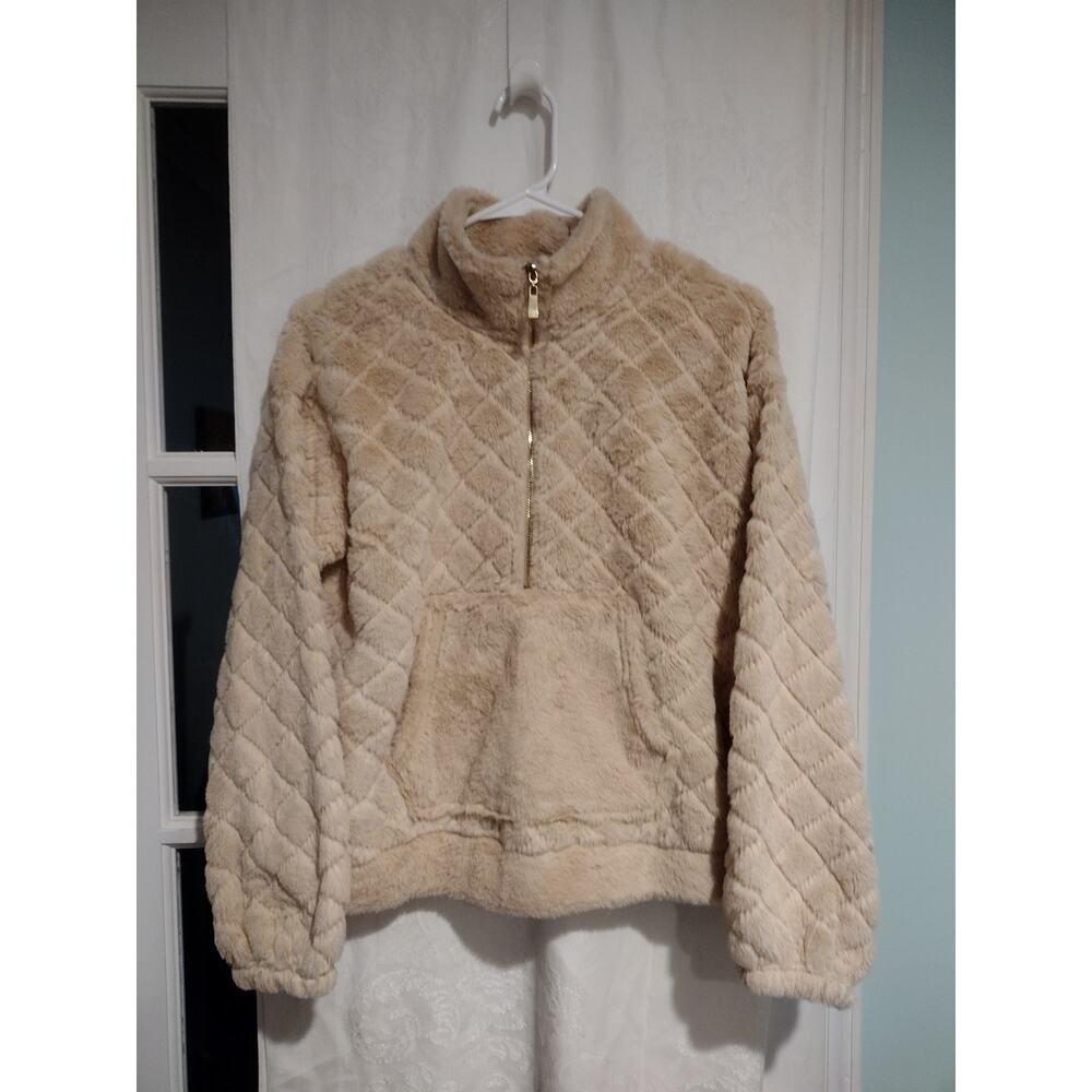 No Boundaries Medium Faux Fur Sweater Tan Y2K 90s Cozy